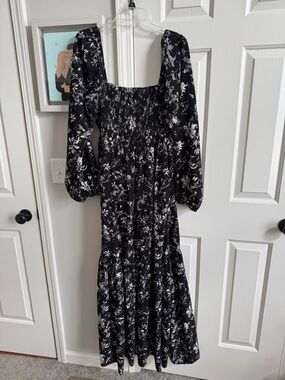 Pink Lily Black Floral Maxi Dress with Smocking